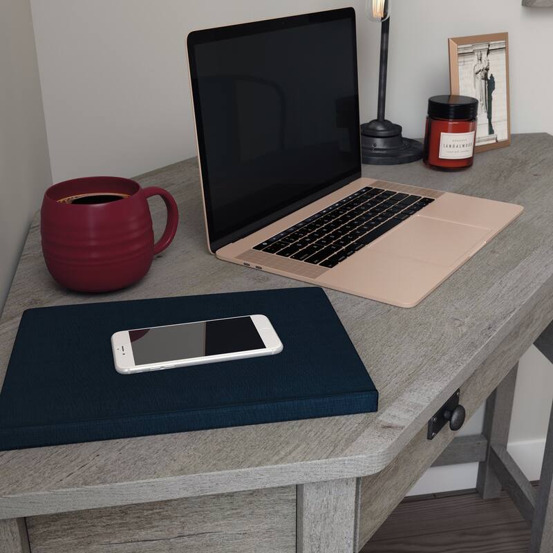 Engineered Wood Coastal Corner Computer Desk with Slide-out Tray for Keyboard, Brown