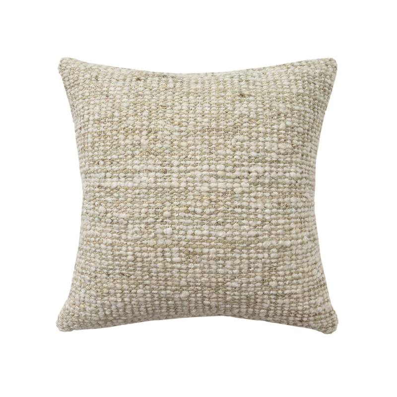 Handwoven Striped Wool Square Throw Pillow - 22" - Cream and Green