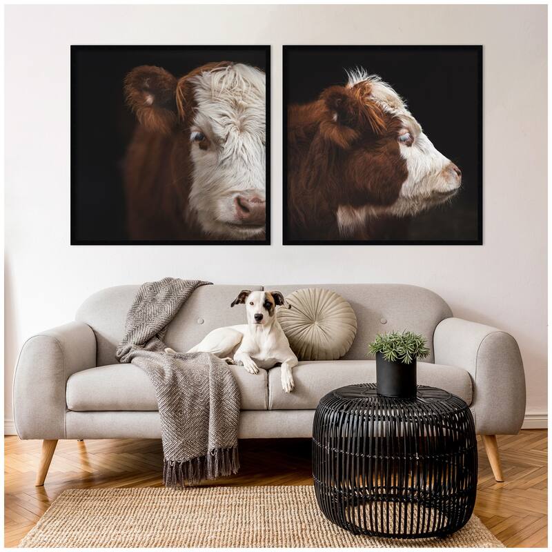 Kate and Laurel Cow Close 2 Piece Framed Wall Art Print Set by Emiko and Mark Franzen F2 Images