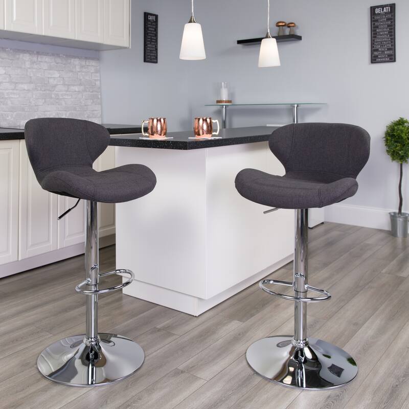 Modern Low-back Height-adjustable Chrome/Vinyl Barstools (Set of 2) - Charcoal Fabric