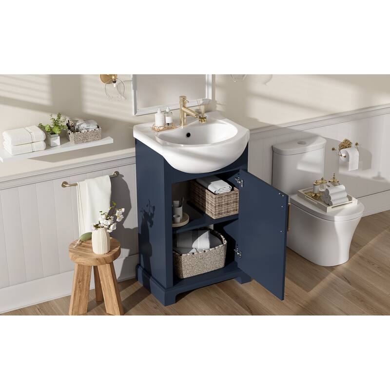 Roomfitters 20" Bathroom Vanity with Bulged Ceramic Basin, Freestanding French Style Storage Cabinet & Soft Close Door