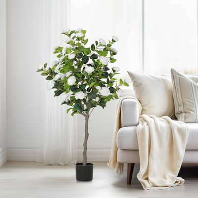 Moasis Artificial Blooming Camellia Tree with Flowers Decorative Tree with Pot