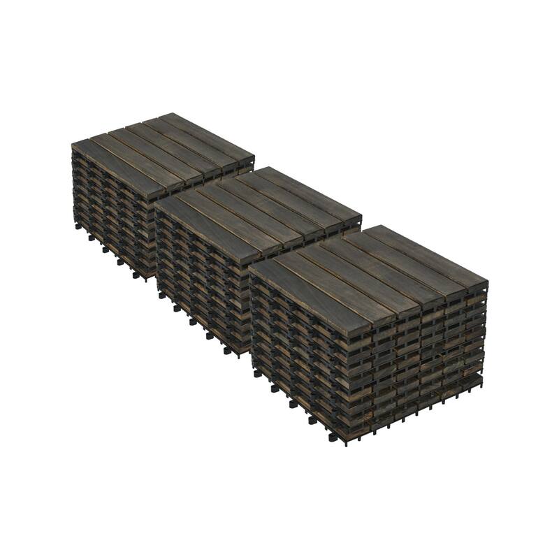 12" x 12" Dark Brown Square Interlocking Deck Tiles Striped Pattern - Dark Brown - 30 PCS
