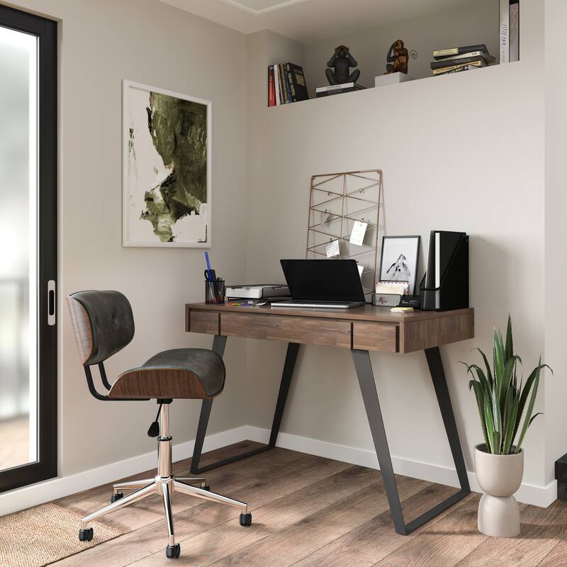WYNDENHALL Perry Swivel Adjustable Executive Computer Bentwood Office Chair - 22 W x 25 D x 34.1 H - Distressed Slate Grey