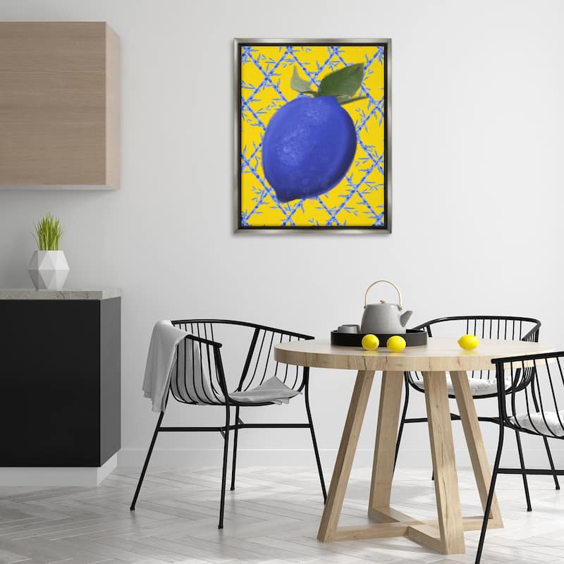 Stupell Blue Lemon over Yellow Framed Floater Canvas Wall Art Design By Matthew Piotrowicz