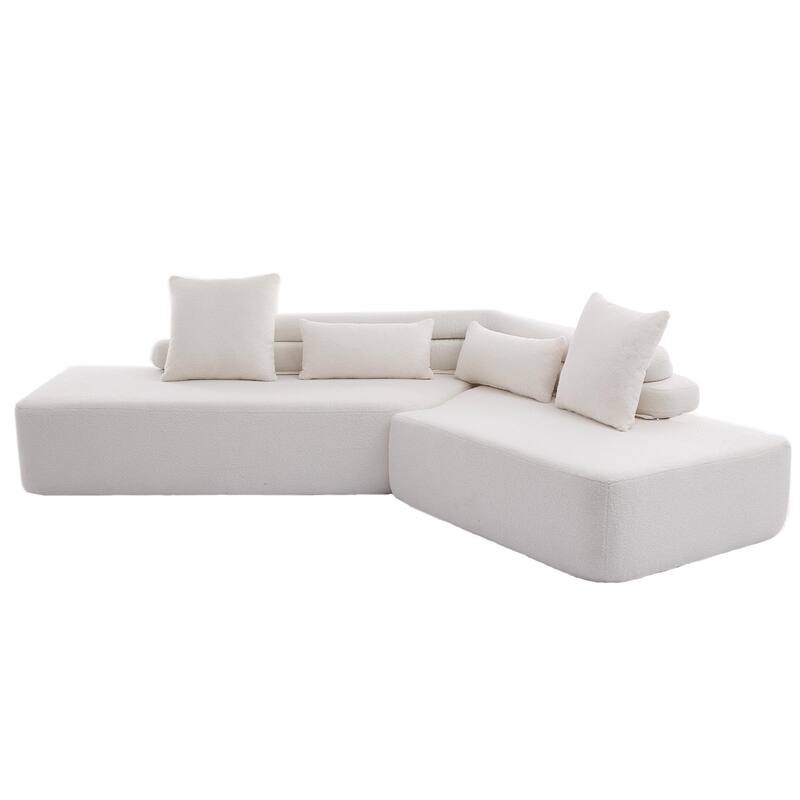 128" Polyester Modular 4-Seater Sectional Sofa with Boucle Teddy Fabric, Pocket Spring Support, and No Assembly Required