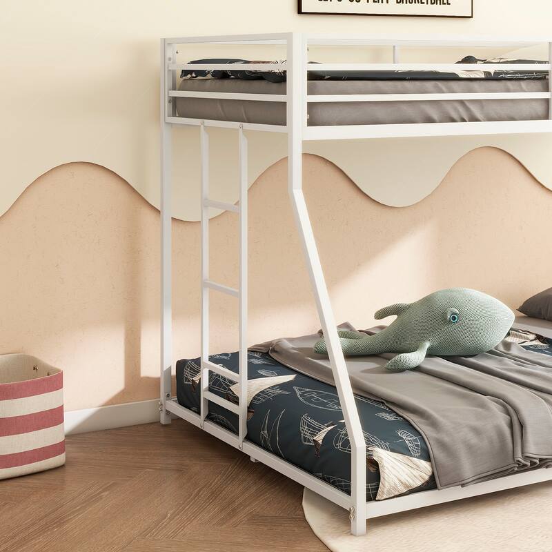 Twin-over-Full Metal Bunk Bed with Guardrails, Stable Ladder and No Box Spring Needed
