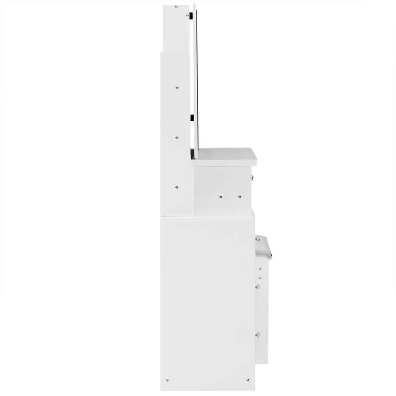 Makeup Vanity Desk with Slidding LED Lighted Mirror, Power Outlet & Hair Dryer Bracket, Small Dressing Table Set with Stool