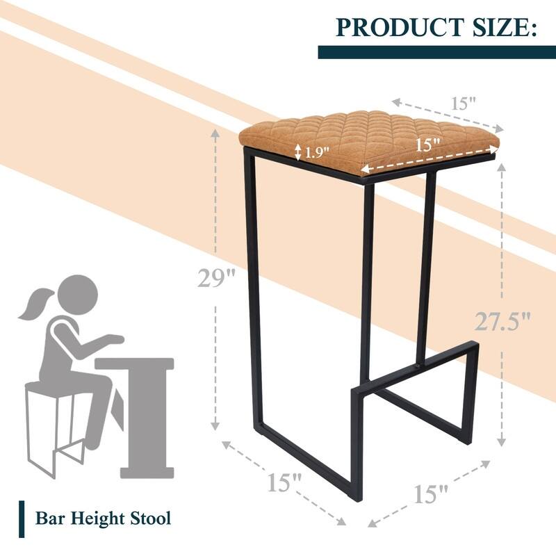 Quincy Leather Counter Barstool – Upholstered Square Seat with Quilted Back, Footrest, and Metal Legs for Kitchen or Dining Area