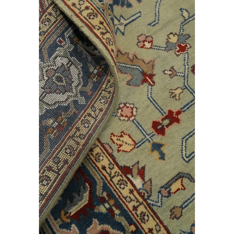 Hand-knotted Transitional Wool Carpet Green Oushak Rug Floral Oriental Area Rug - 19' 9'' X 7' 11''