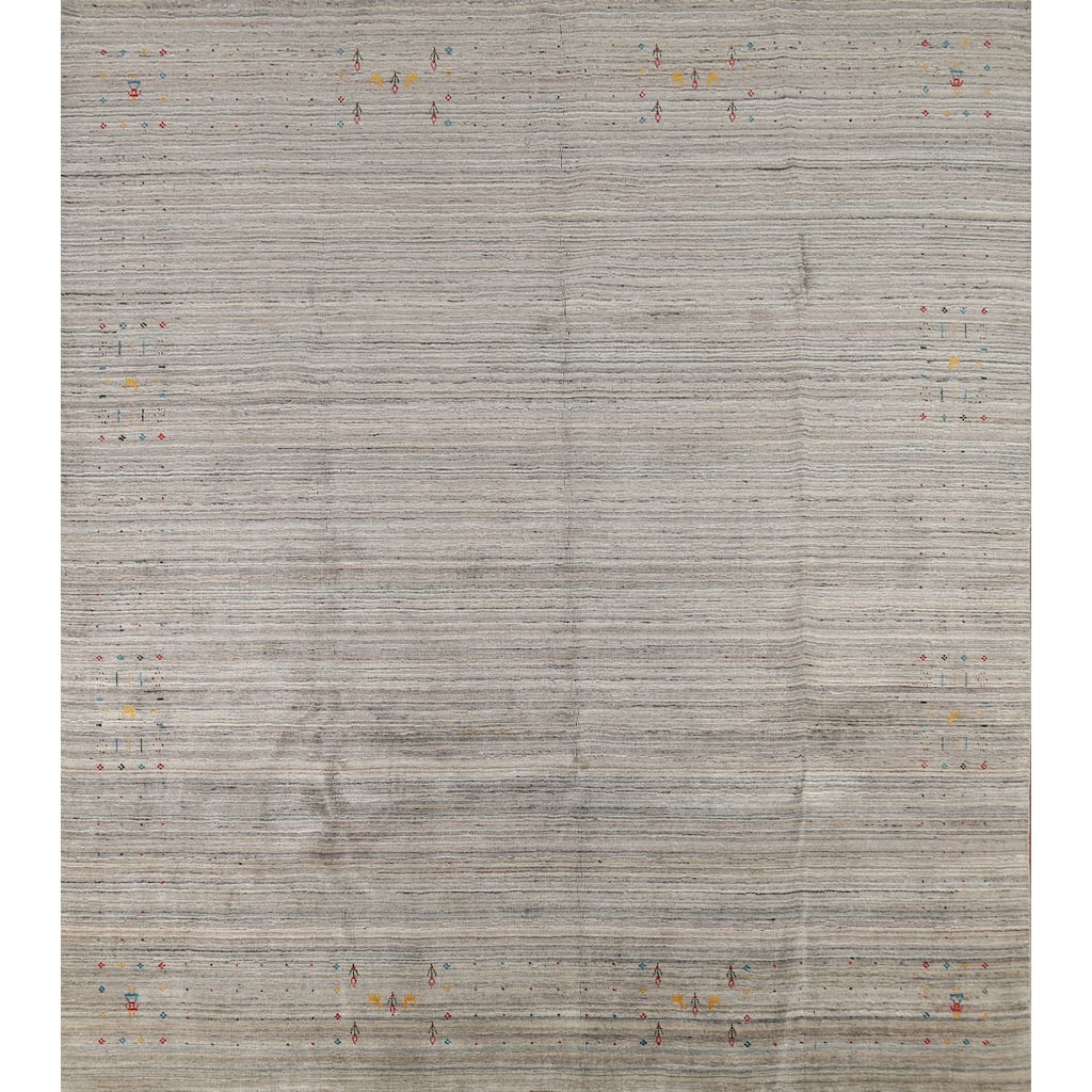 Striped Gabbeh Square Area Rug Handmade Wool Carpet - 9'9"x 9'7"