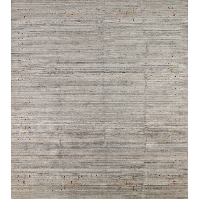 Striped Gabbeh Square Area Rug Handmade Wool Carpet - 9'9"x 9'7"