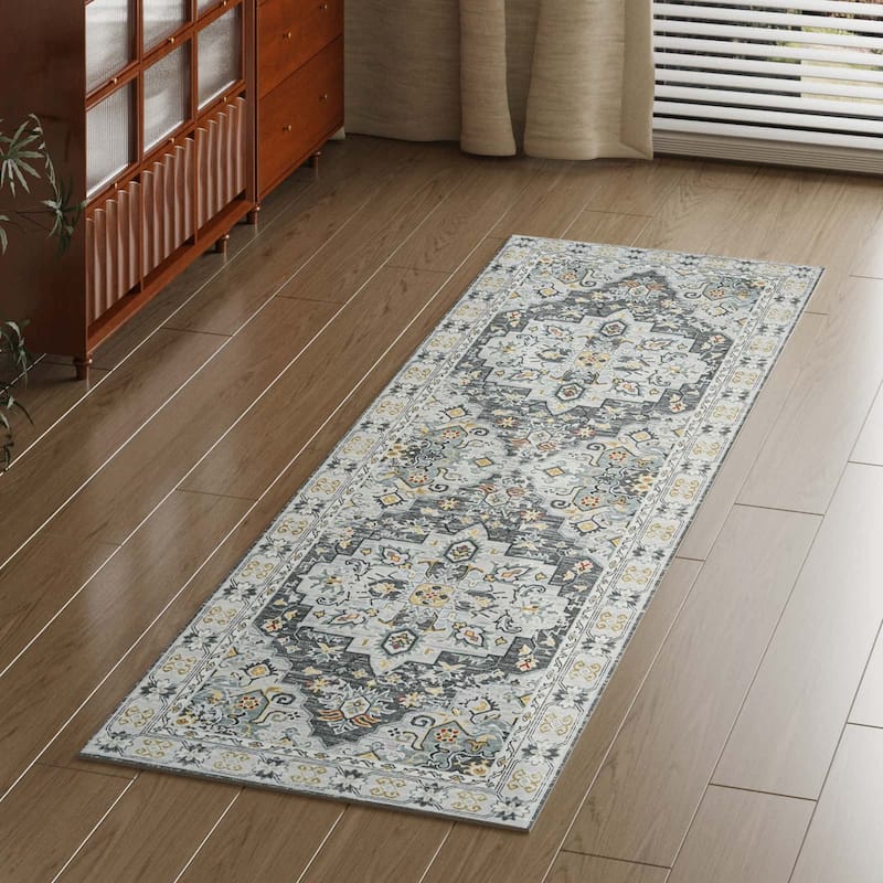 Non-Slip Machine Washable Grey Yellow Cream Multicolor Area Rug