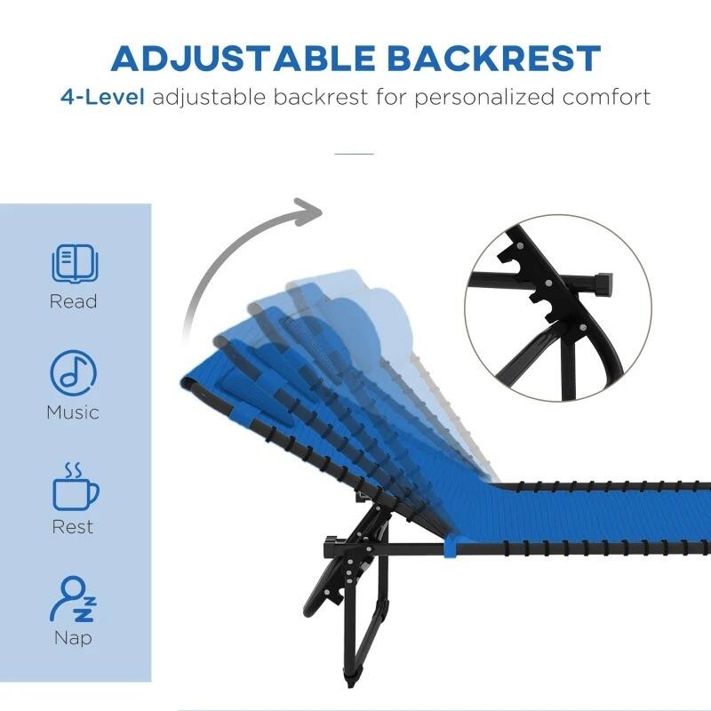 Foldable Chaise Lounge,4-Pos Recline,Trifold Portable,Breathable Mesh