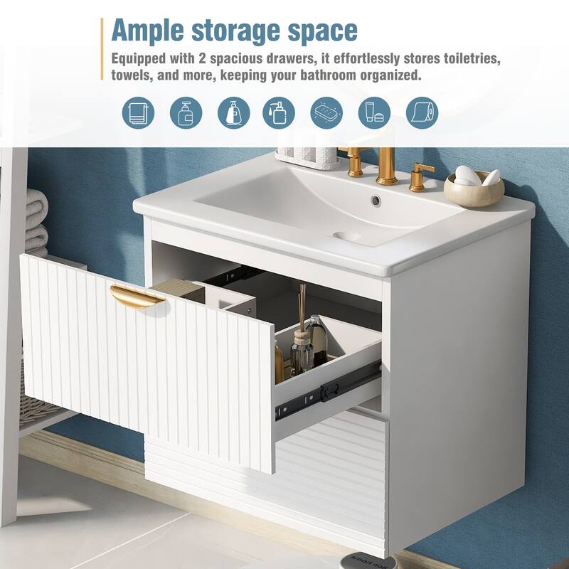 Modern 24-Inch Wall-Mounted Bathroom vanity with 2 Drawers