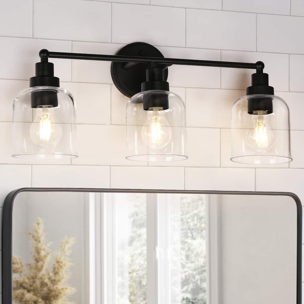Regan Modern Farmhouse Black 3-Light Linear Bathroom Vanity Lights with Bell shaped Glass - L22"*W10"* H7.1"