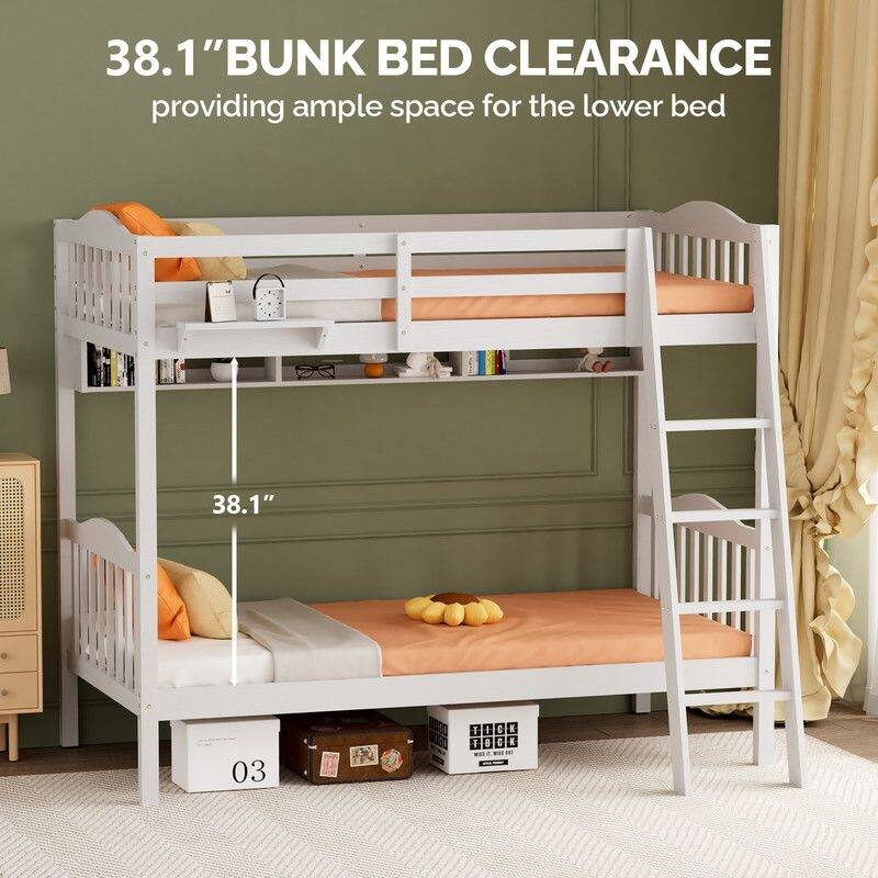 Twin Over Twin Solid Wood Bunk Bed for Kids and Adults, No Box Spring Required