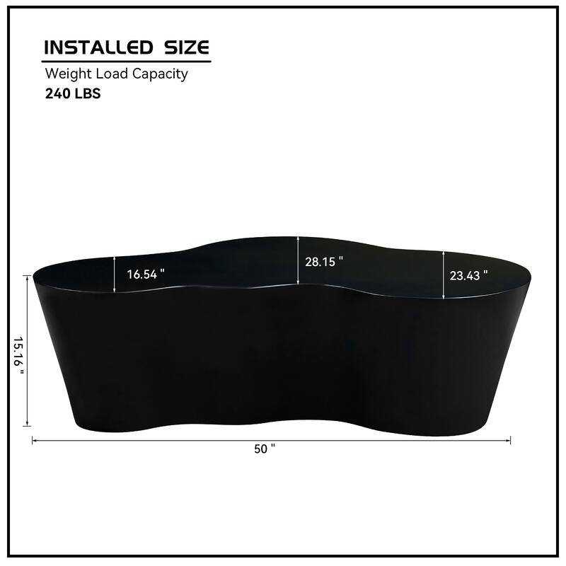 50" Unique Shape Sturdy Fiberglass Coffee Table, Tea Table for Living Room, No Need Assembly