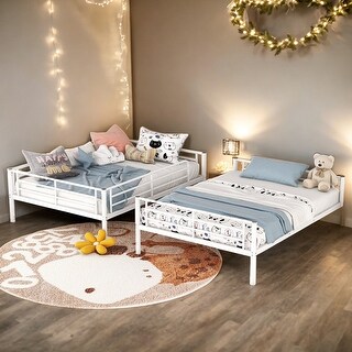 2 In 1 Full Over Full Metal Bunk Bed With Sturdy Frame