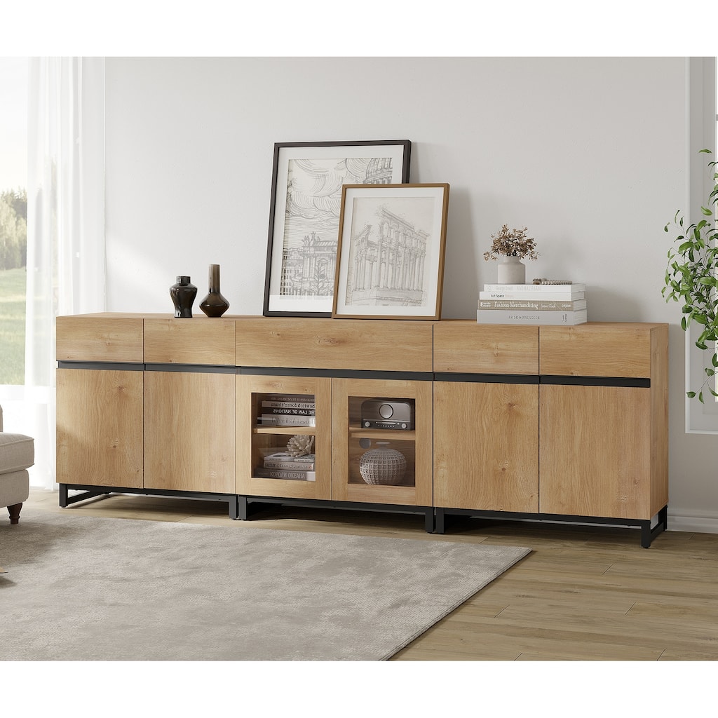 WAMPAT Modern Dresser with Adjustable Shelves and Drawer, 3 in 1 Storage Cabinet with Glass Doors, Chest of Drawers for Bedroom