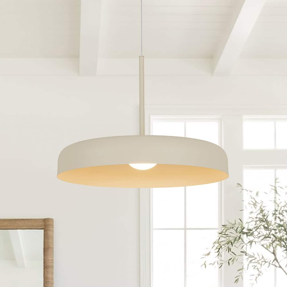 1-Light Dimmable LED Khaki Flat Dining Domed Pendant - 15.0 in
