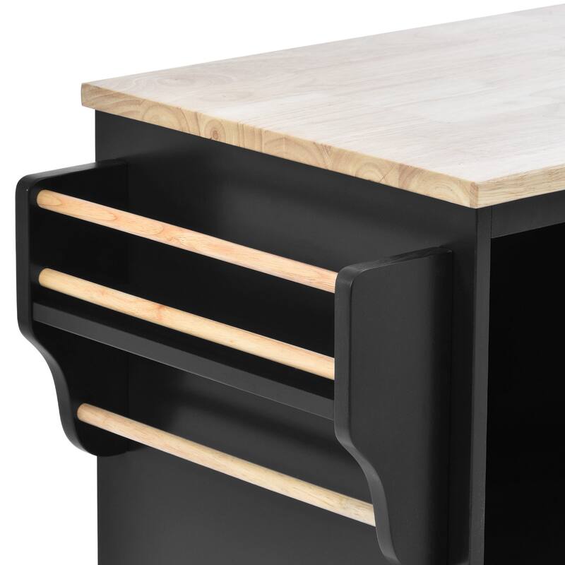 Rubberwood Kitchen Cart with Drop Leaf, Microwave storage rack, Exterior Shelves, and 2 drawers