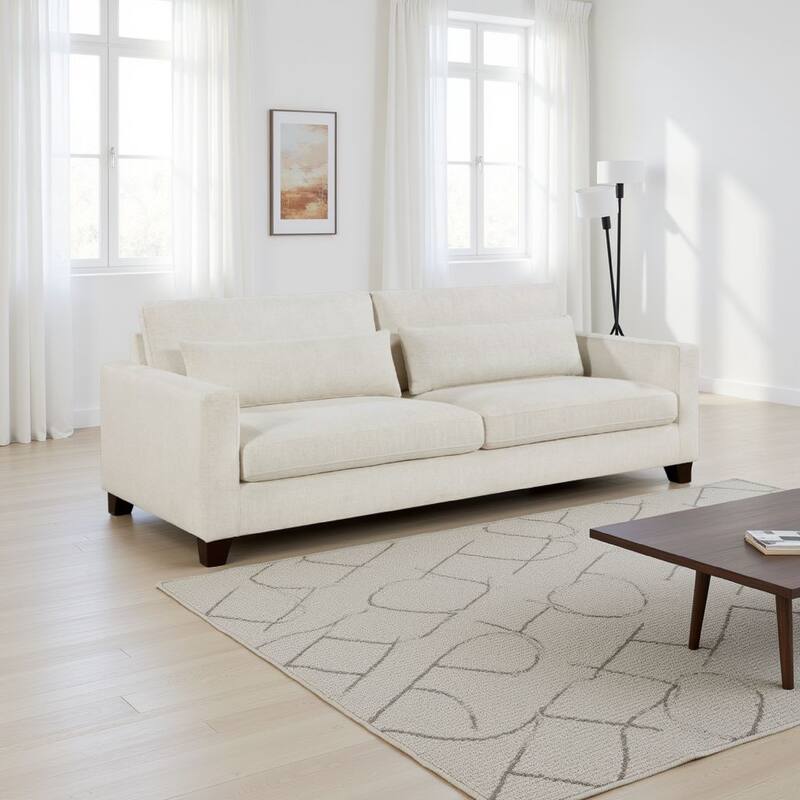 Bior Sofa, 2 Lumbar Pillows, Ivory Fabric, 89 Inch, Modern Design
