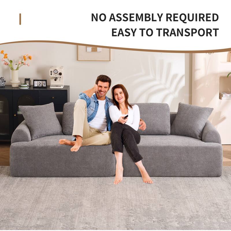 Modular Lounge Couch Crochet Yarn Fabric Deep Seat Sectional Sofa 4 Seater Full Compression Sponge Sofa with Pillows - Grey