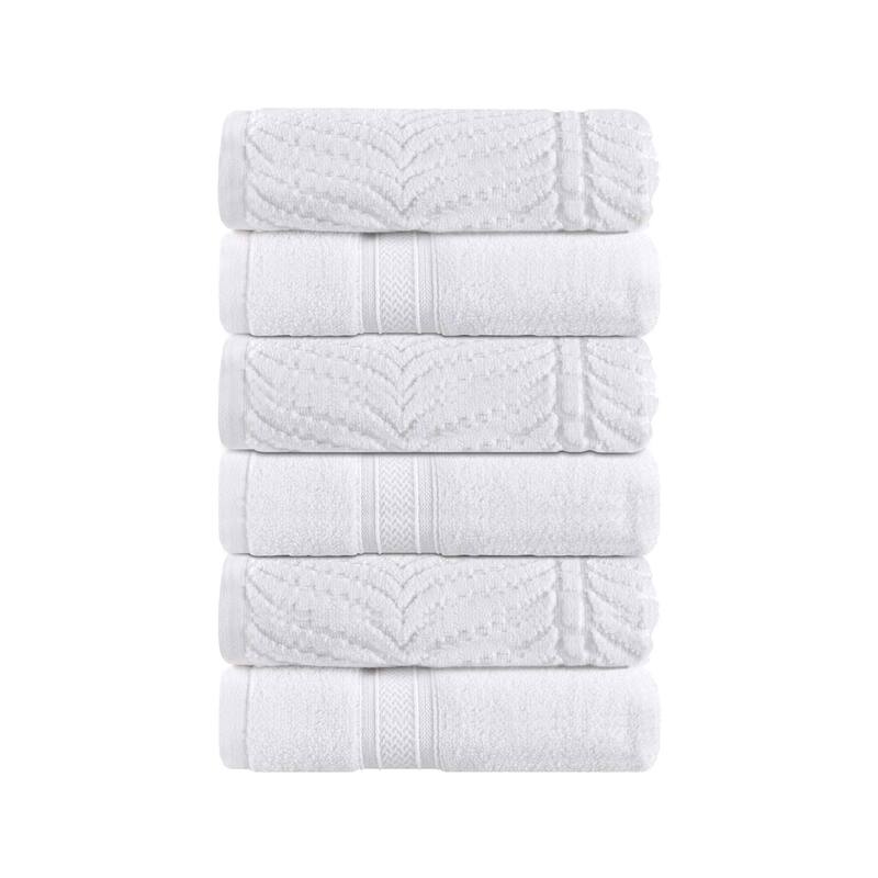 Superior Chevron Zero Twist Solid and Jacquard Cotton Hand Towel Set of 6