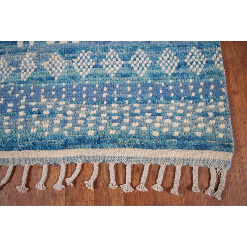 Blue Moroccan Area Rug Hand-Knotted Wool Carpet - 5'10"x 9'4"