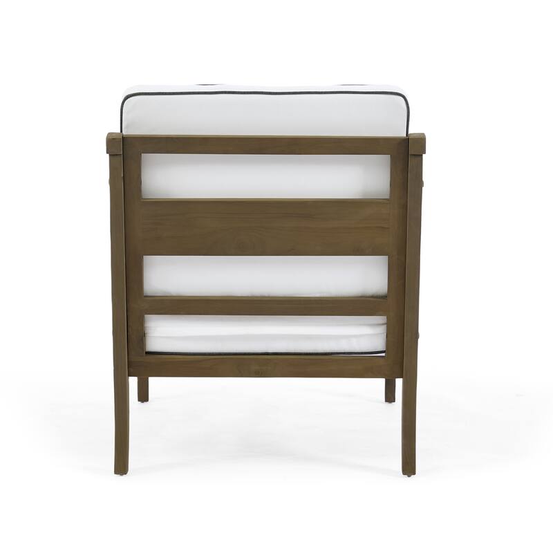 2 Set Brown Wood Outdoor Accent Club Chairs with Water-Resistant Cushions