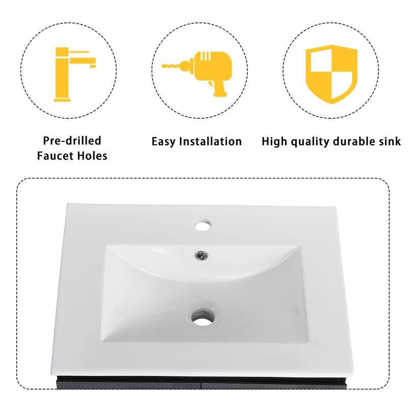 Plywood Wall Mounting Bathroom Vanity Set in Black with Integrated Ceramic Sink