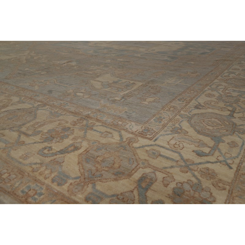 Hand Knotted Oriental 100% Wool Carpet Transitional Medallion Greys & Charcoal Oushak Area Rug - 17' 5'' X 12' 5''