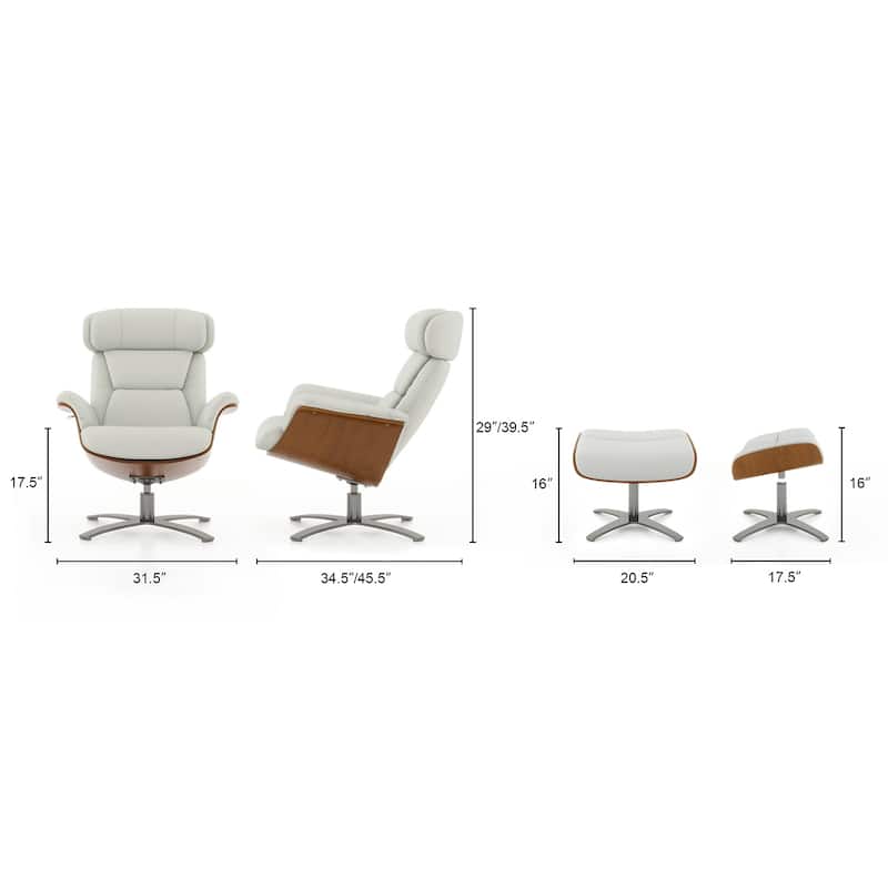 Jovan 31.5" Genuine Leather Recliner Lounge Chair with Ottoman