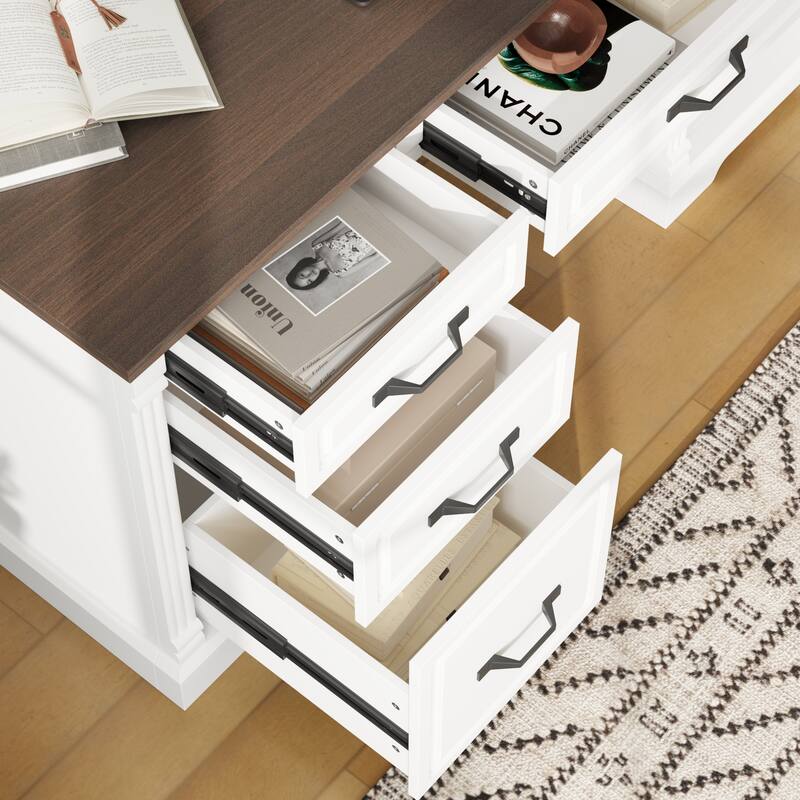 Smooth Drawer Front Wood Writing Desk,Hidden Storage & Open Workspace,Study Room