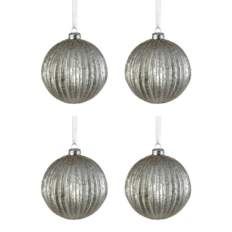 4.75" Matt Ribbed Holiday Ball Ornaments, Set of 4