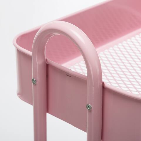 Pink Metal Utility 4-Tier Trolley Cart with Wheels - 43*14*18