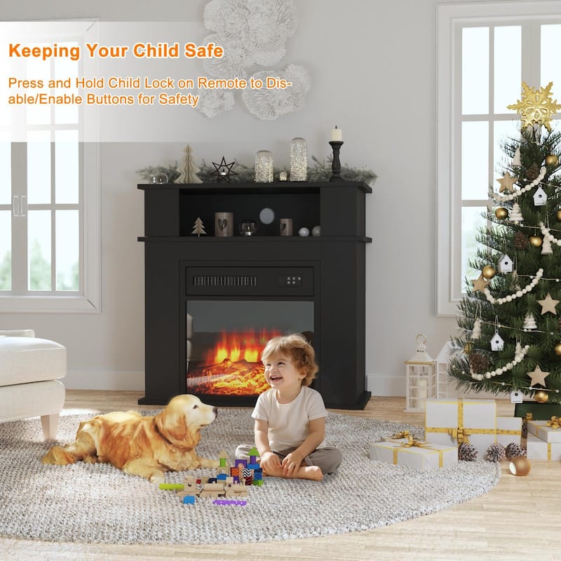 BOSSIN 28" Electric Fireplace with Mantel, 18 inch Electric Fireplace Insert,Freestanding Mantel Fireplace with Storage Shelf
