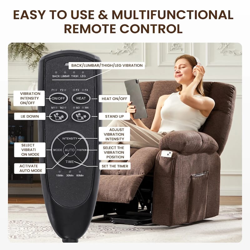 Recliner Chair, Reclining Massage Chair with Heat, Home Theater Seating Electric Power Lift Chair for Living Room
