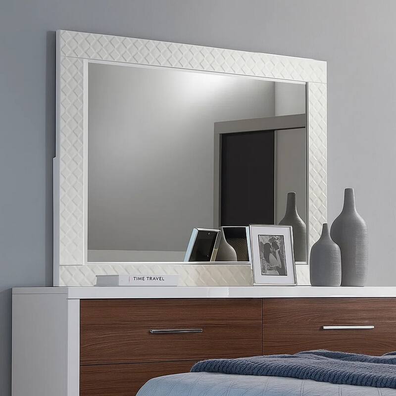 Dema Dresser Vanity Mirror, High Gloss White Textured Trim