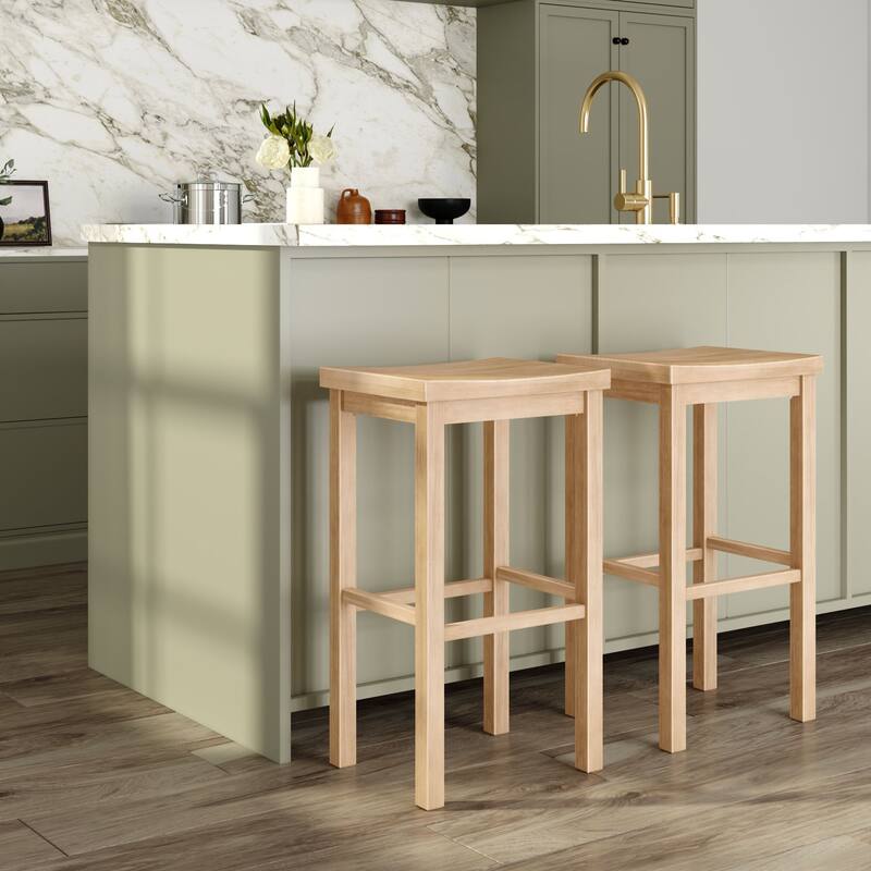 Now Furniture Solid Wood Backless Saddle Seat Bar Height Stool - Blonde - Set of 2