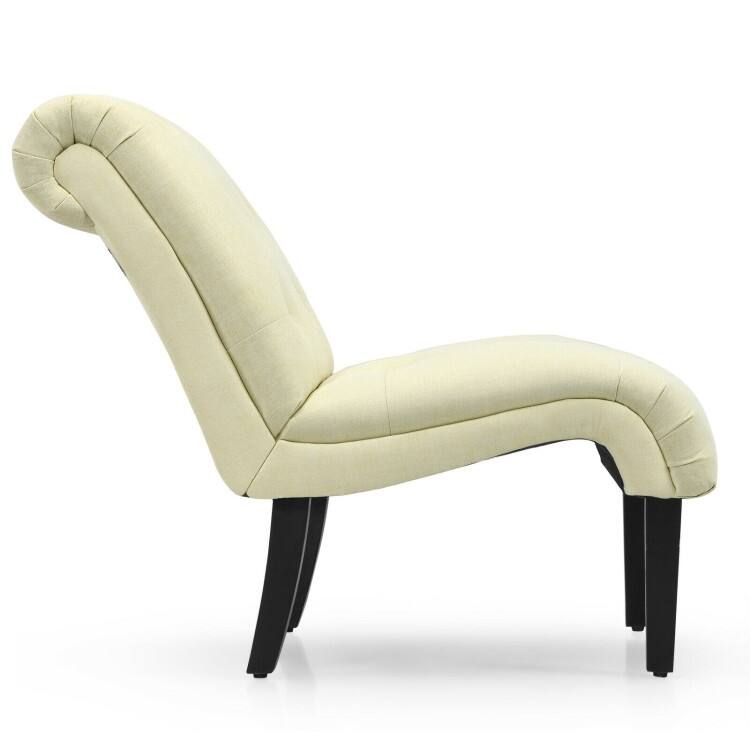 Upholstered Tufted Lounge Chair with Wood Leg - 38.5" x 27.5" x 33" (L x W x H)