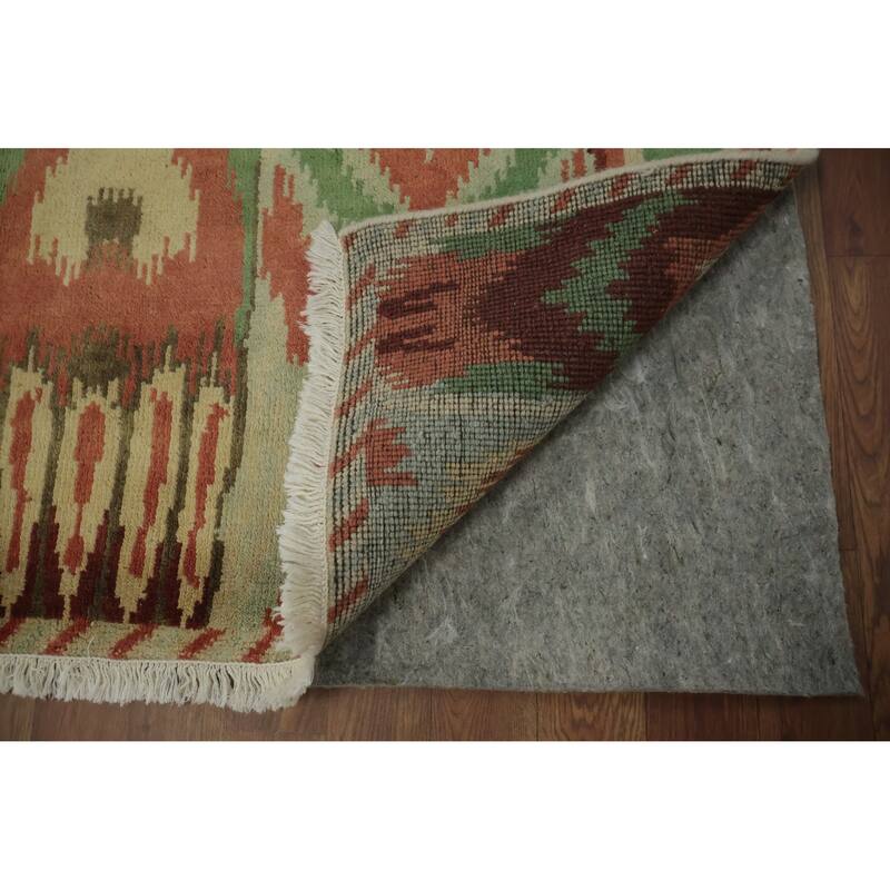 Hand Knotted Oriental 100% Wool Carpet Modern Geometric Green Gabbeh Area Rug - 9' 10'' X 8' 2''