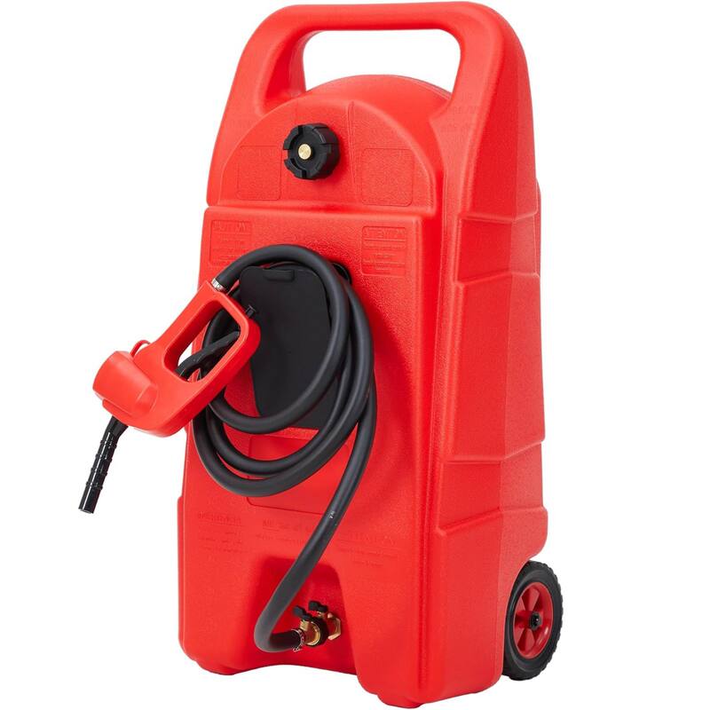 Upgraded 15-Gallon Gas Can & Fuel Tank with Manual Transfer Pump for Lawn Mowers, Tractors, Cars - Red