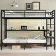 preview thumbnail 1 of 11, Full Over Twin Bunk Bed with L-shaped Desk, LED Lights, USB Ports and Shelves, Black Metal Bed Frame with Ladders and Guardrail Black - Full