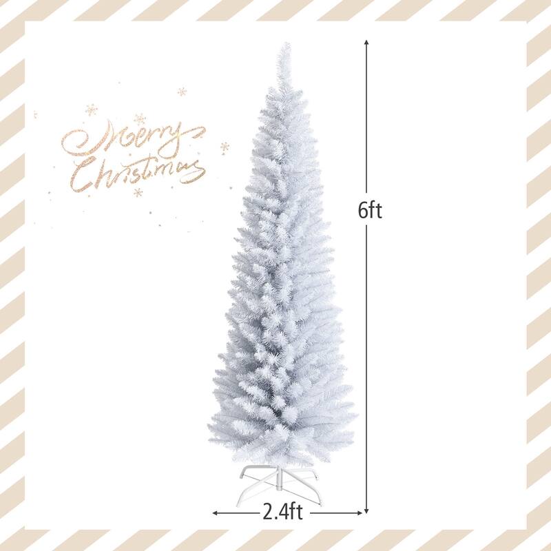 Gymax 5/6/7 FT Artificial Pencil White Christmas Tree Leafy Unlit Slim