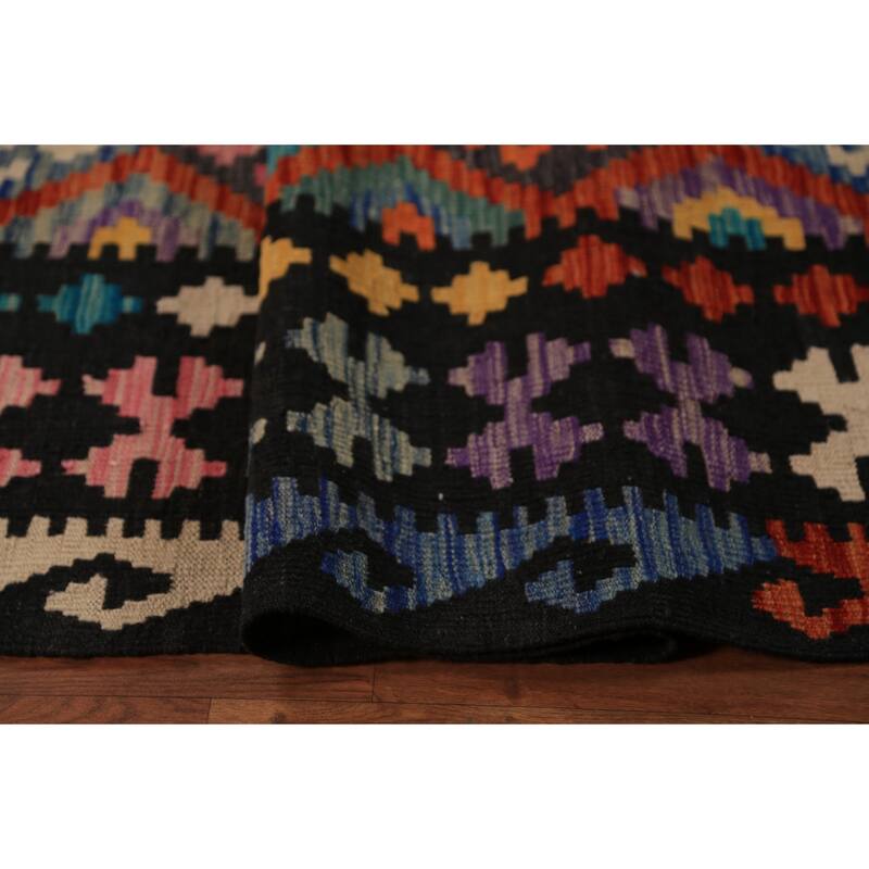 Tribal Geometric Kilim Area Rug Hand-Woven Wool Carpet - 8'7"x 11'6"