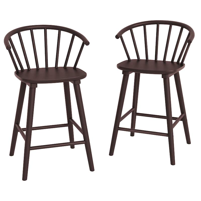 Set of 2 Counter Height 24.in Bar Stools for Kitchen Island with Solid Wood and Spindle Back Barstool