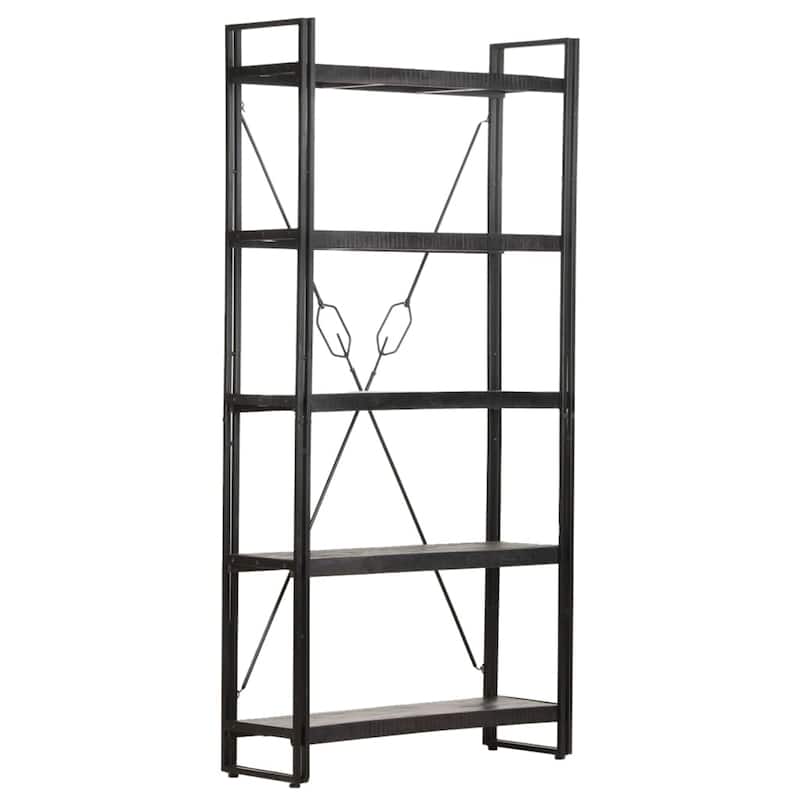vidaXL 5-Tier Bookcase Black 35.4"x11.8"x70.9" Solid Mango Wood