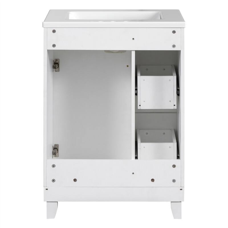 24'' Bathroom Vanity with Ceramic Sink Top, Freestanding Bathroom Vanity Cabinet with 1 Soft Close Door and 2 Storage Drawers